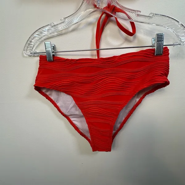 ZAFUL Red Ribbed Textured V-Wired Lace Up Bikini Set High‎ Waisted Medium - Image 3