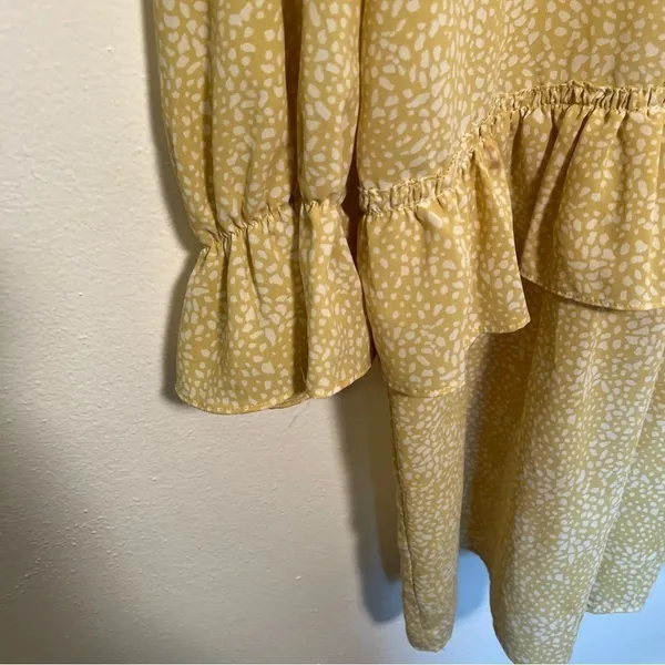Pinch Womens Size Large Ruffle Dress Yellow White Geometric Dot Pattern Neck Tie - Image 5