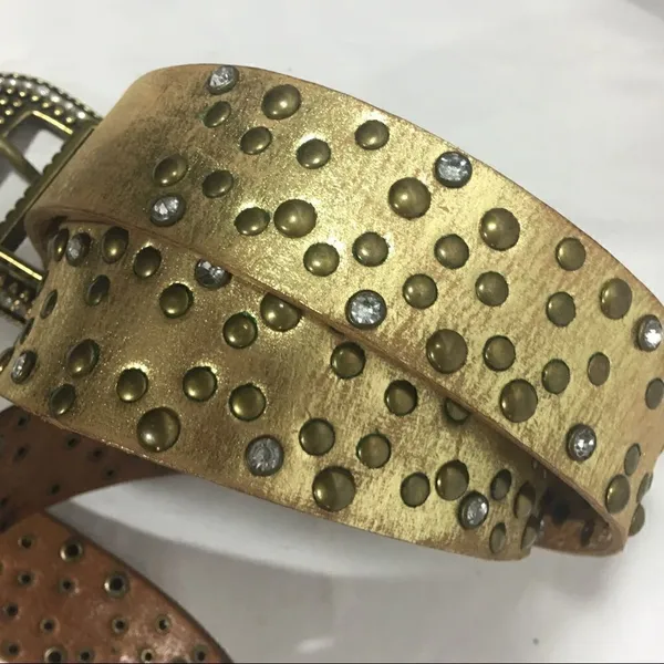 Vintage Arizona gold leather embellished belt - Image 6