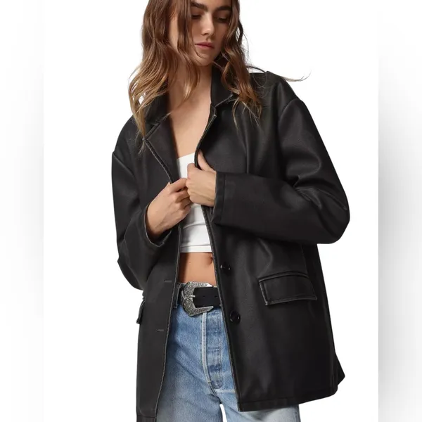 Urban Outfitters Oversized Faux Leather Blazer Jacket Size L Dad Grunge Punk - Image 2