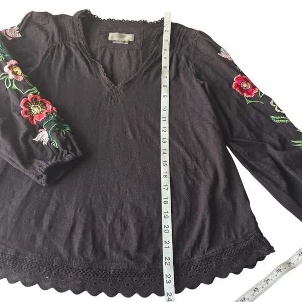 Anthropologie -531‎ Helene Embroidered Peasant Blouse Black Floral Size Small - Image 10