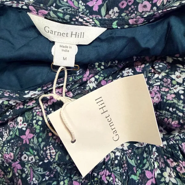 Garnet Hill Floral Lenzing Ecovero Viscose V-Neck Mini Dress Teal Purple Size M - Image 6