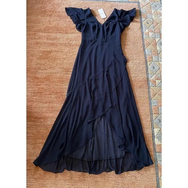 NWT Ever-Pretty Women's Dress Double V Neck A Line Ruffle Hem Backless Blue L - Image 5