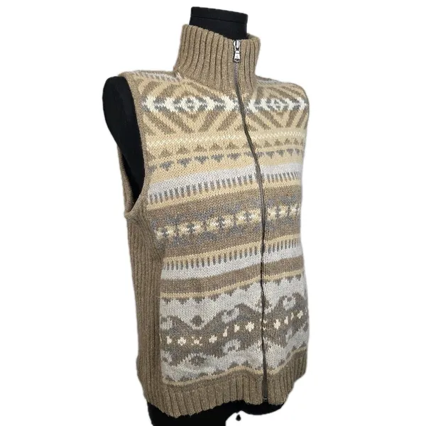 Vtg Lauren Ralph Lauren Womens Tan Fair Isle Full Zip Sweater Vest Size Medium - Image 2