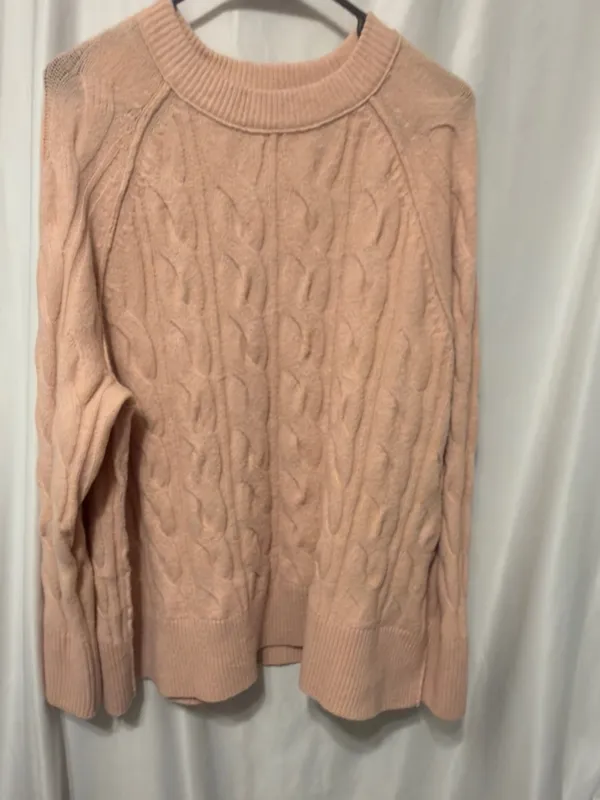 Aerie unREAL Cable Knit Crew Sweater in Pink size small- very oversized #1467 - Image 9