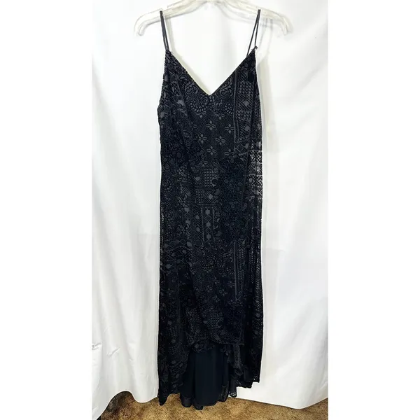 Onyx Nite‎ 6 Dress Black Velvet Burnout Hi Lo Spaghetti 90s Y2K Grunge Goth 1341 - Image 7
