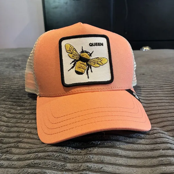 Goorin Bros The Farm Queen Bee Trucker Hat Coral Pink White Mesh Snapback Cap - Image 2
