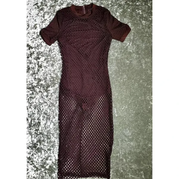 ASOS Naanaa Brown‎ Mesh Bodycon Midi Dress - Image 2