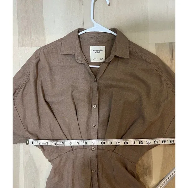 Abercrombie & Fitch Women XS Brown Linen Blend Mini Dress Minimalist Boho Chic - Image 12