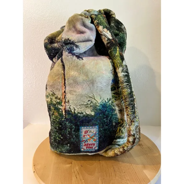 Johnny Was Cozy Plush Drawstring Bucket Sling Bag Large Tropical Parrot Jungle - Image 4