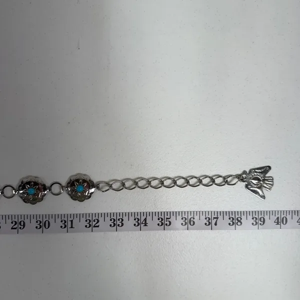 Thunderbird Western Boho Chain Belt Silver Turquoise Concho Lightweight Festival - Image 6