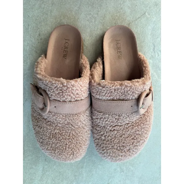 J Crew Sherpa Buckle Clogs Womens 7 Camel Cozy Neutral Slip‎ On - Image 2