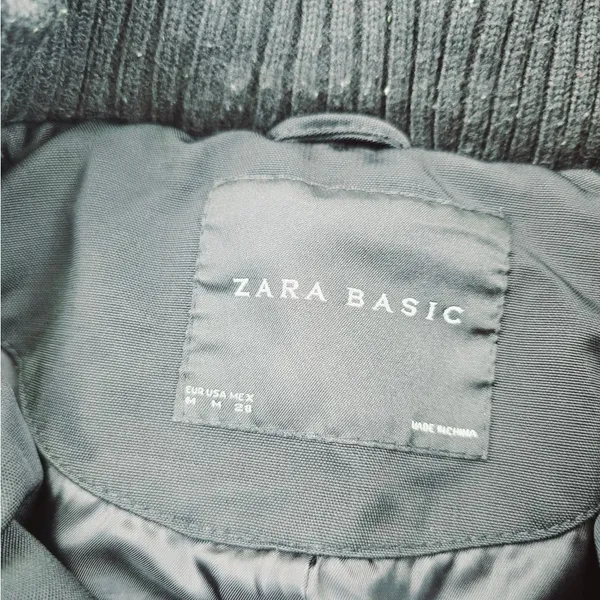 Zara Basic Black‎ Snap Button Pockets Full Zip Belted Lined Hooded Jacket Size M - Image 2