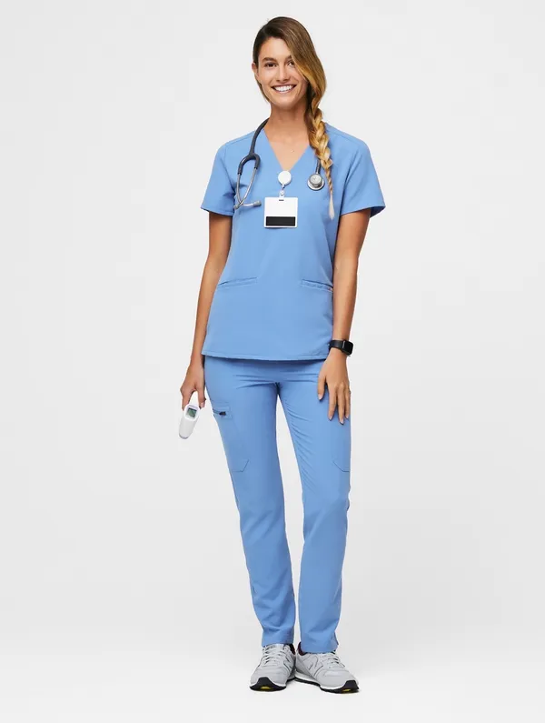 FIGS Casma Three-Pocket Scrub Top Ceil Blue - Image 4