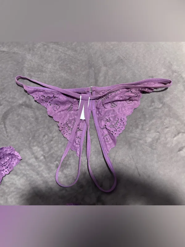 New! 3 Piece Purple Lace Bralette, Mini Skirt with G-String Crotchless - Image 6