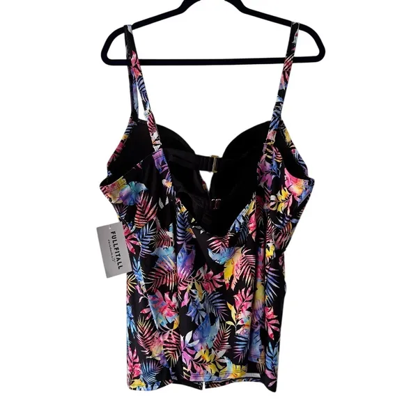 Fullfitall Women Tropical Palm Print Tankini Top Black Multicolor‎ Size 24 NWT - Image 5