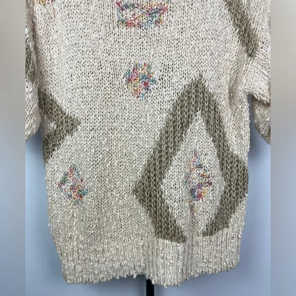Vintage Counterparts Cream Green Hand Knit Short Sleeve Sweater Top‎ - Image 3