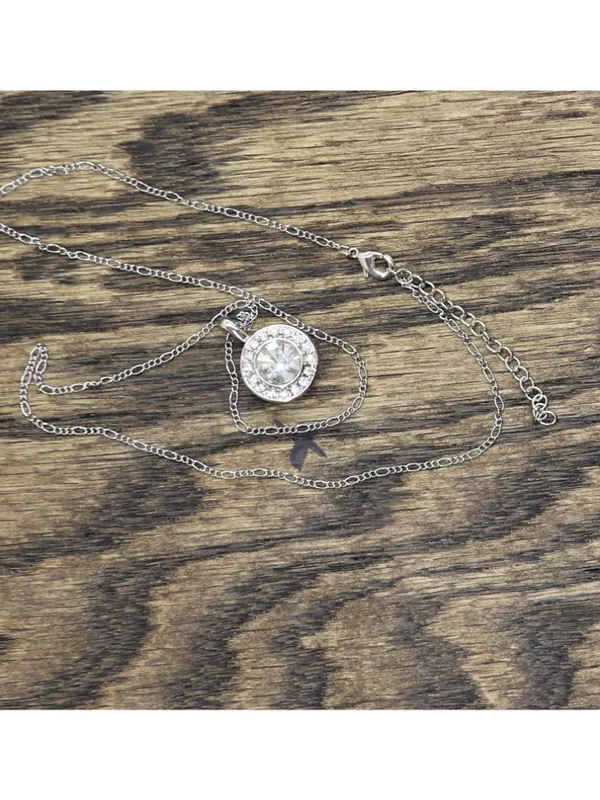 NEW Crystal Halo Medallion Pendant Necklace Silver Gray / Clear 18" + 2" - Image 2
