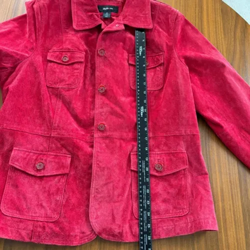 Y2K Vintage Suede Chore Jacket Deep Cherry Red Leather Coat Boho Western Utility - Image 9