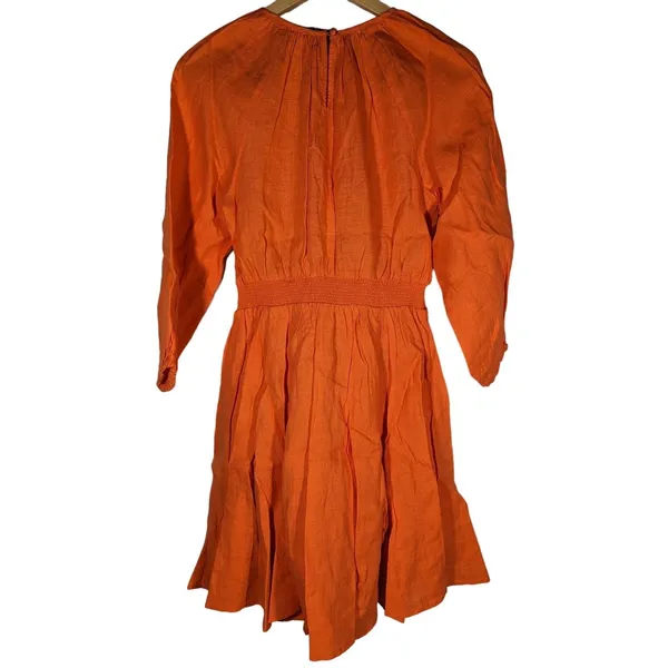 J‎ Crew Orange Linen Smocked Waist Mini Dress Size XS - Image 2