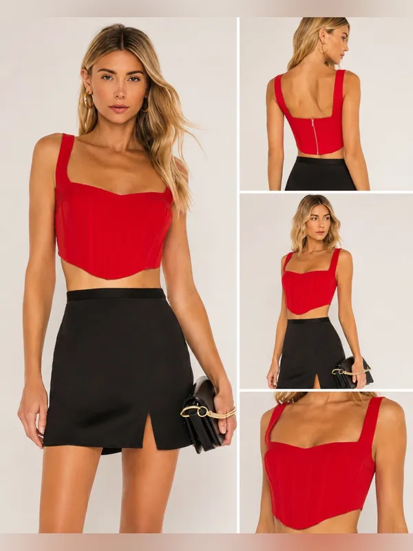 Bardot Fire Red Mini Corset‎ Bustier Crop Top Coquette Feminine Party Going Out - Image 2