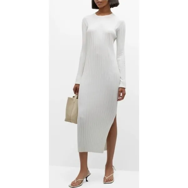 FRAME Ribbed Off White Long Sleeve Midi Sweater Dress Size XXS - Image 5