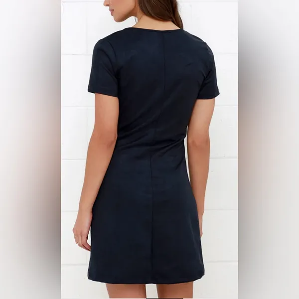 Lulus Closet Renovation Suede Lace-Up Fit & Flare Navy Blue Mini Dress Size‎ XS - Image 5