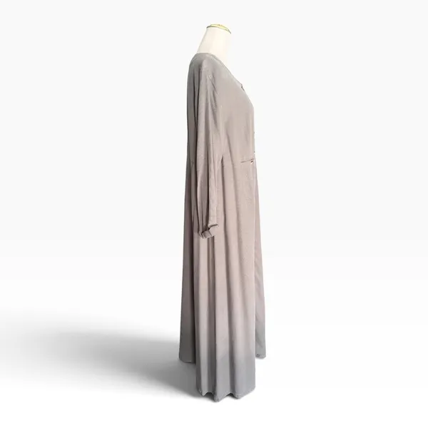Vintage 90s Nordstrom Tencel Maxi Dress XL Button Front Pockets Taupe - Image 6