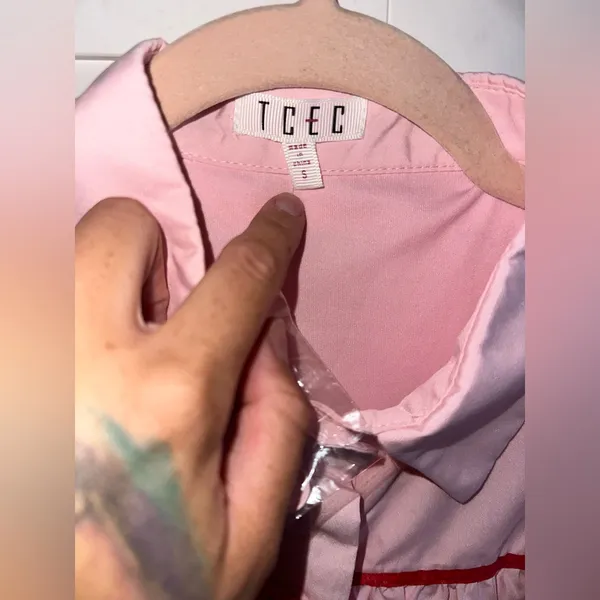 NEW TCEC PINK & Red Button UP Contrast Ribbon Mini Dress - Image 5