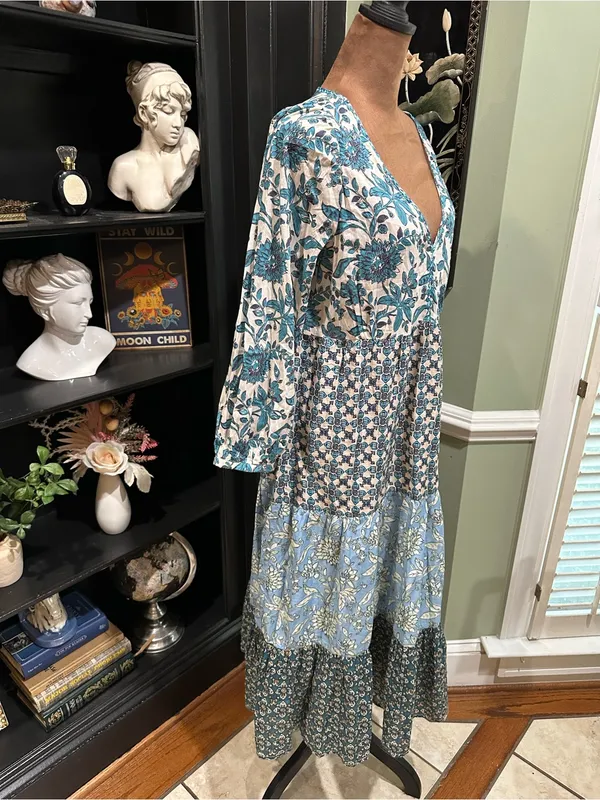 Zara Blue Patchwork Print Maxi Dress – Size Small - Image 5