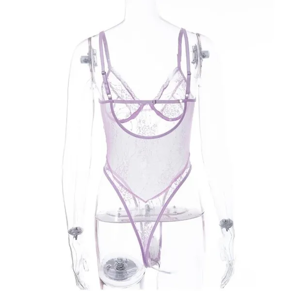 NWT Womens Floral Lace Sheer Bodysuit Lavender Romantic Lingerie Size S - Image 4