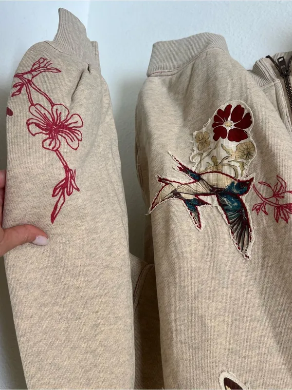 Free People Grandma's Garden Hoodie Zip Up Sweatshirt in Tea Overdye Gray NWT - Image 7