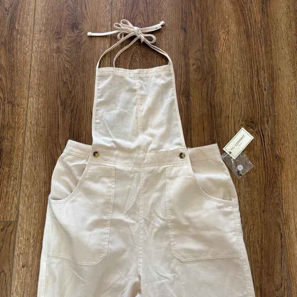NWT No Comment Womens Cream Wide Leg‎ Overalls Size Large boho cottage cotton - Image 2