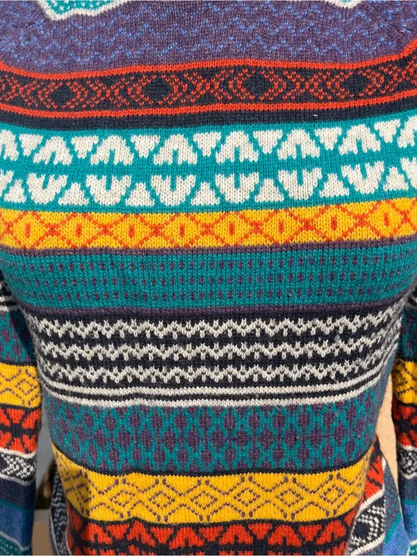 H&M Women’s Wool Blend Colorful Fair Isle Grandpacore Crewneck Sweater Size XS - Image 3