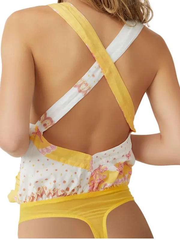 Free People White & Yellow Floral One-Piece Bodysuit - Image 8