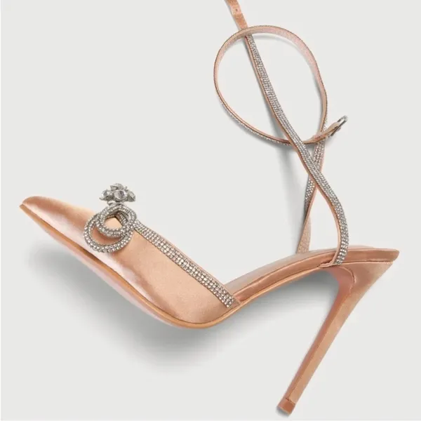 Lulus Lullie Rose Gold Satin Rhinestone Ankle Strap Pointed-Toe Pumps sz 8 - Image 4