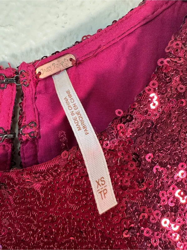 Free People Red Sequined Mini Dress Womens XS Babydoll Party Holidays Glam - Image 8
