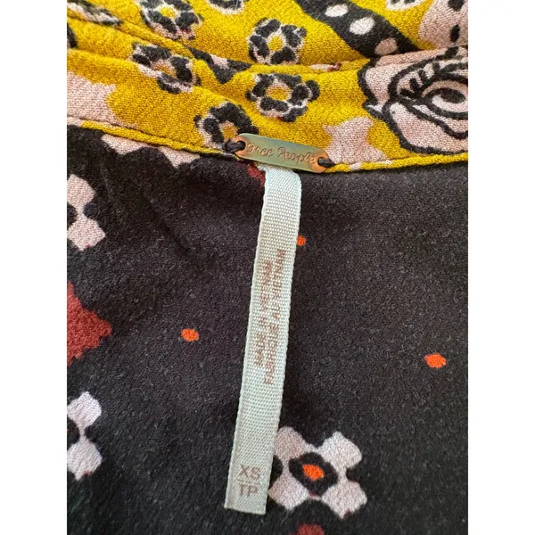 Free‎ People Mixed Print Babydoll Tunic Top Black Yellow Boho OB938693 Womens XS - Image 5