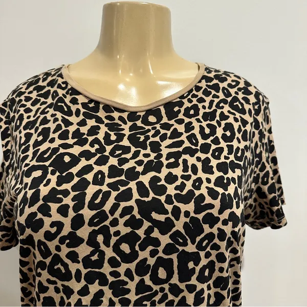 Zara Leopard Print T-shirt Sz M Cotton Short Sleeves - Image 2
