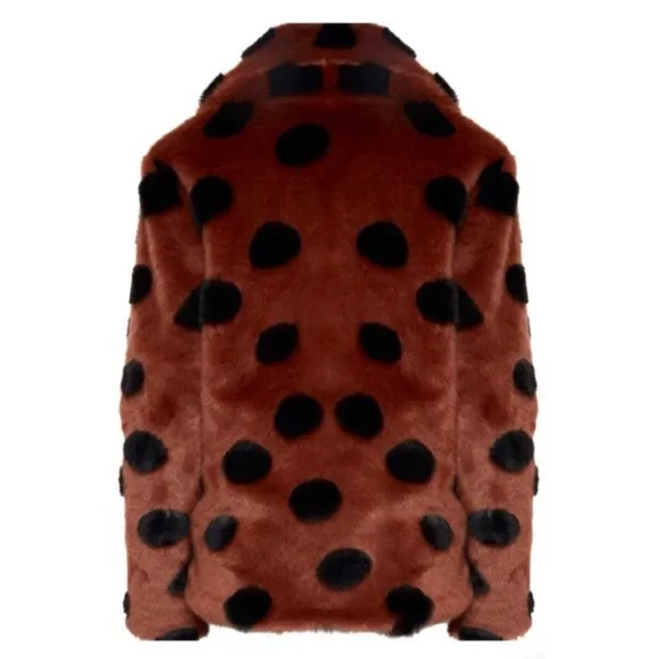 ICHI GINGERBREAD BROWN Faux Fur Coat With Abstract Accents Sz 40 Large NWT - Image 9