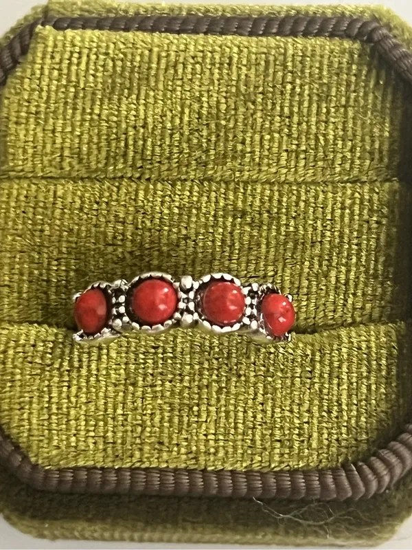 Boho/Design Red Turquoise Stainless Steel Silver Band Size 6 - Image 2