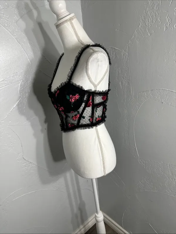 For Love And Lemons Black Floral Embroidered Lace Bustier - Image 5