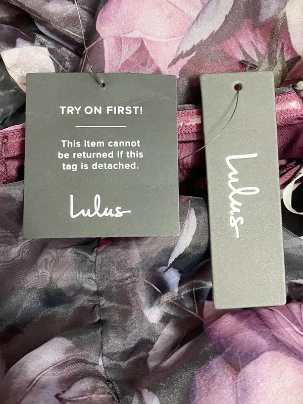 NWT Lulus Delightful Expression Maxi Dress Sz Medium Black Purple Floral Organza - Image 10