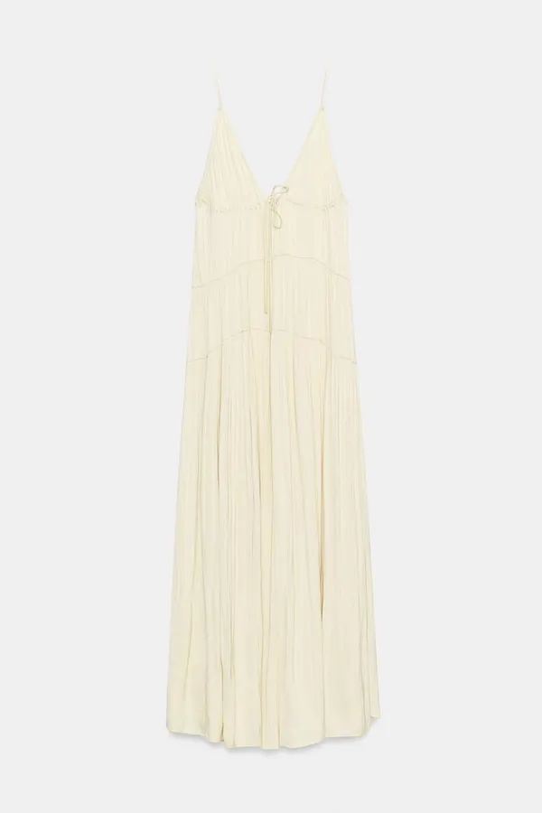 Zara Butter Pale Yellow Spaghetti-Strap Maxi Dress Bohemian Flowy Summer - Image 9