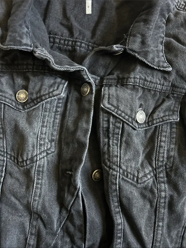Free People Black Washed Denim Trucker Jacket - Image 3