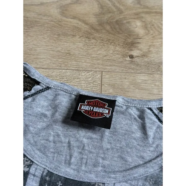 EUC Womens Harley Davidson Motorcycle Top Black Lace short sleeve Eagle size M - Image 3