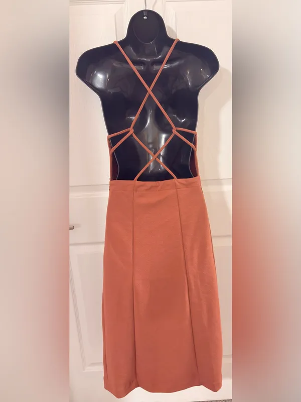 Anthropologie Rust Brown Aline midi dress spaghetti straps minimalist - Image 3
