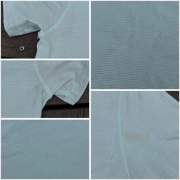 Light Green Lululemon Striped Mesh V-Neck Short Sleeve Shirt - Image 7