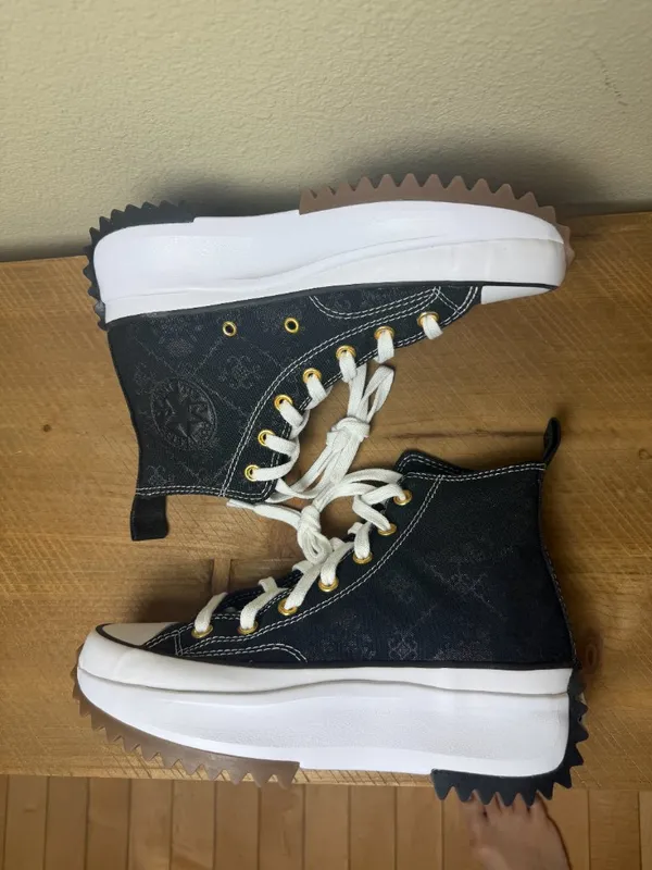 Rare Custom Converse Platform High Top Sneakers Black Brocade Size 7.5 NEW - Image 3
