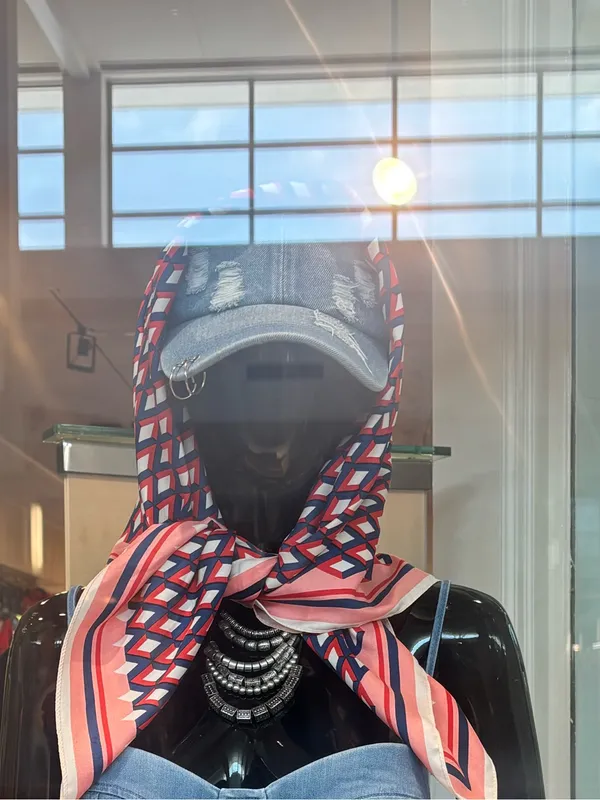 Vince Camuto Coral, Navy & White Geometric Silk Scarf - Image 2